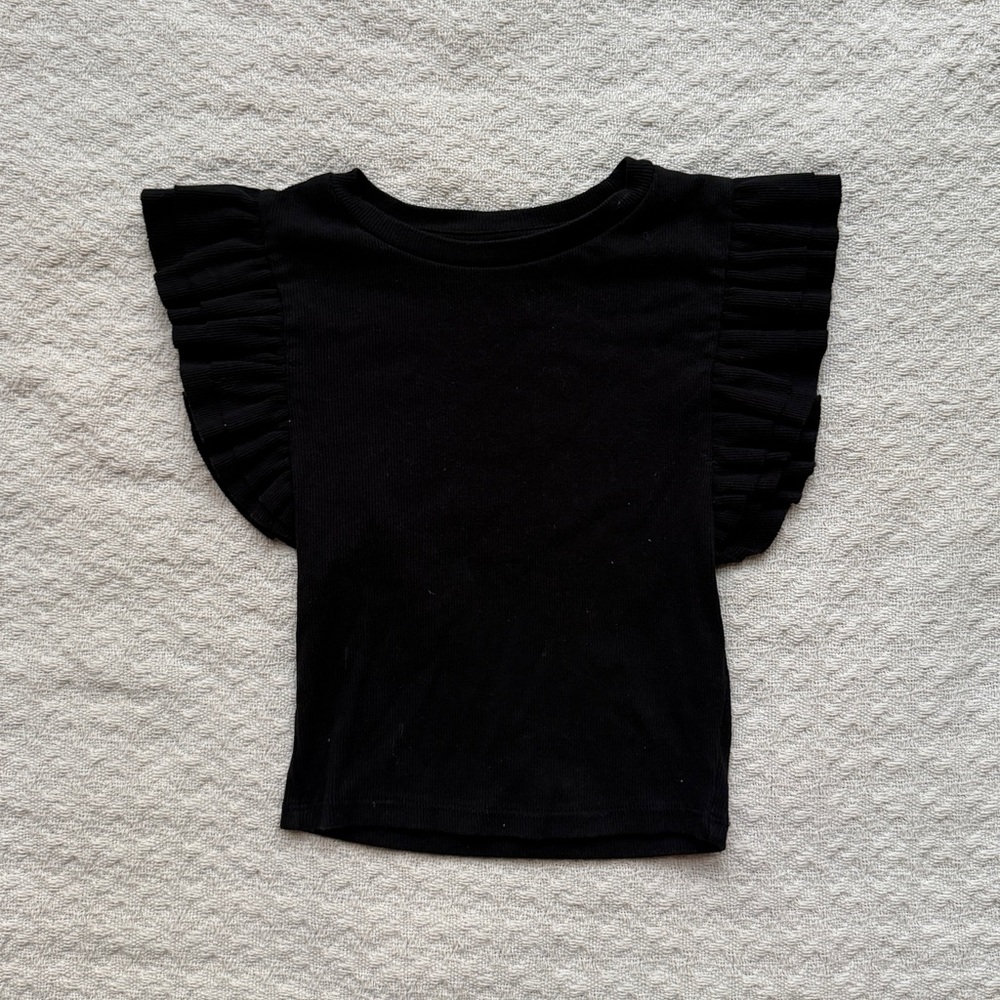Zara Women’s Size Small Black Ruffle Sleeve Tee
